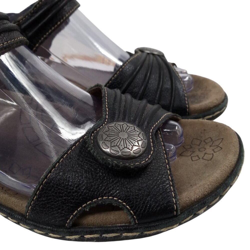 Taos Escape Black Leather Wedge Comfort Sandals Size 40 US 9-9.5 Adjustable - Picture 14 of 14